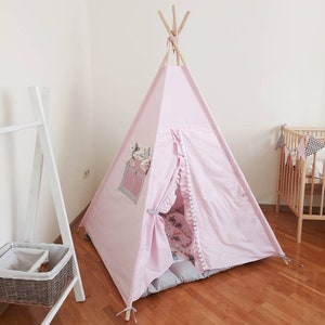 Pink teepee tent for baby girls, kid indoor tent, playhouse for babies, children's play tent.