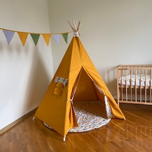 Terracotta teepee tent for kids, woodland playhouse for baby, indoor play tent, mustard tipi for child