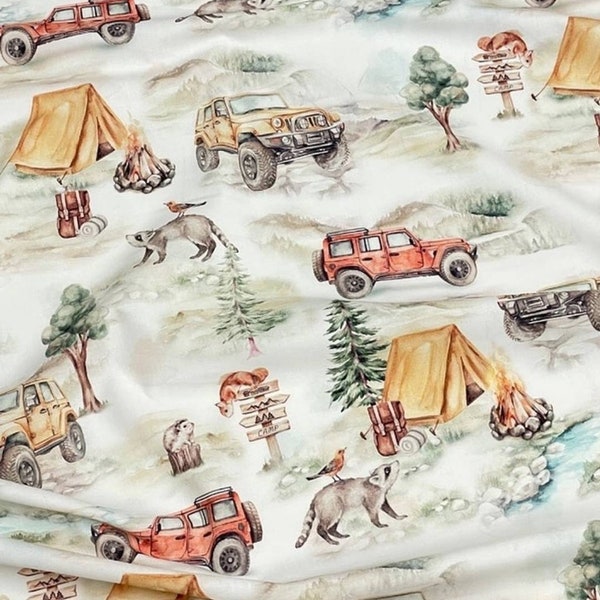 Woodland fabric, Jeep cotton fabric, premium cotton fabric, kids fabric by the yard.