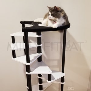 Cat Tree, 12 Step Spiral Cat Furniture, Best Cat Stairs (2023), Cat Ladder with Pet Bed on top.