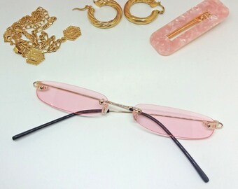 Retro Thin Sunglasses Vintage Frame Slim Glasses Narrow Skinny Party Fancy Dress 80s 90s Wide Hip Hop Festival Cat Eye Rimless Mens Womens
