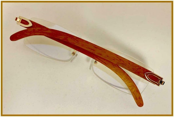 Men Sophisticated CLASSY ELEGANT Clear Lens EYE GLASSES Gold & Wood Wooden Frame