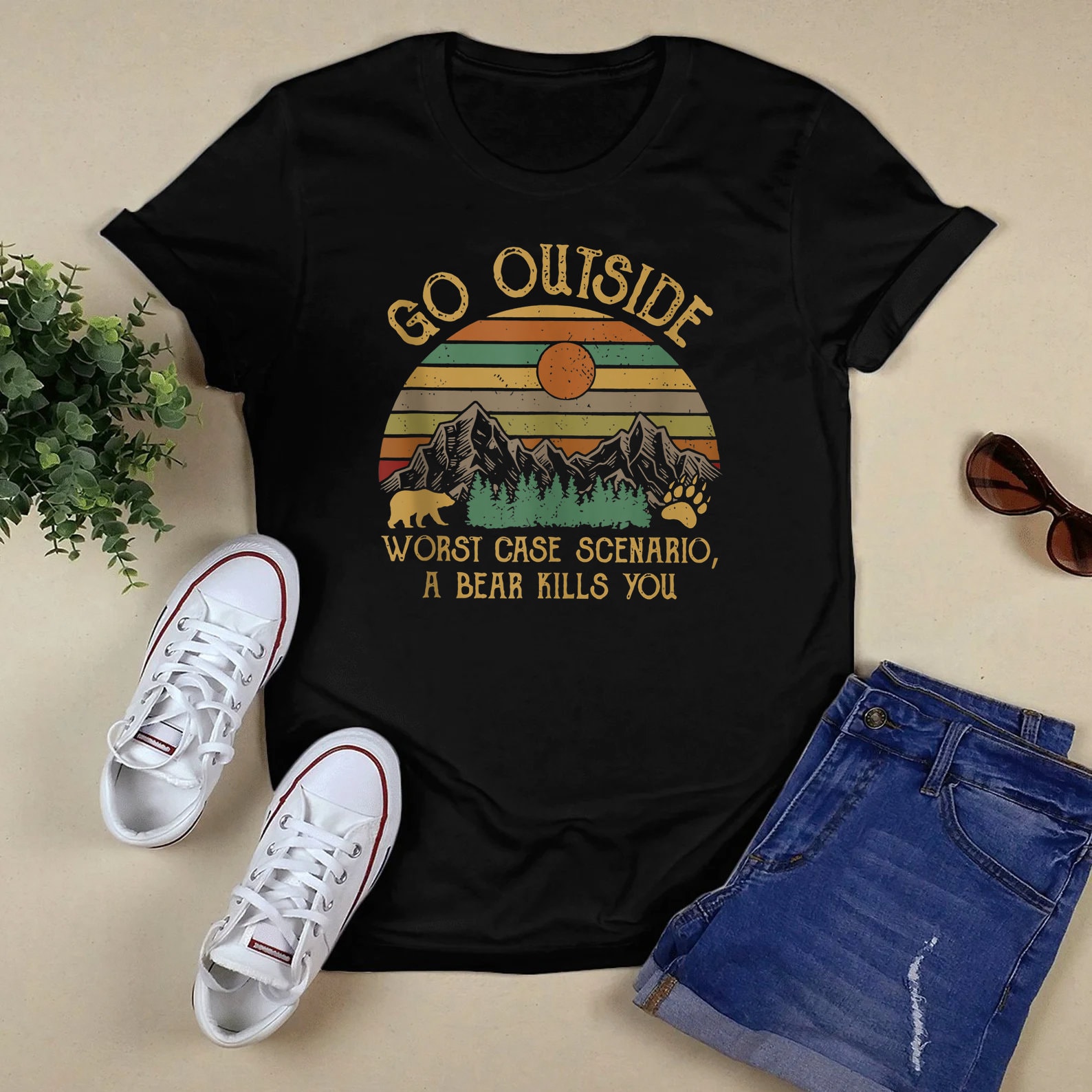 Hiking Shirt, Camping Shirt, Go Outside Worst Case Scenario A Bear Kills You Vintage , Adventure Shirt, Travel Shirt, Nature Lover Shirt