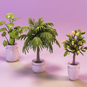 Miniatuur palm- en citroenbomen STL 1:12 poppenhuisplanten in potten