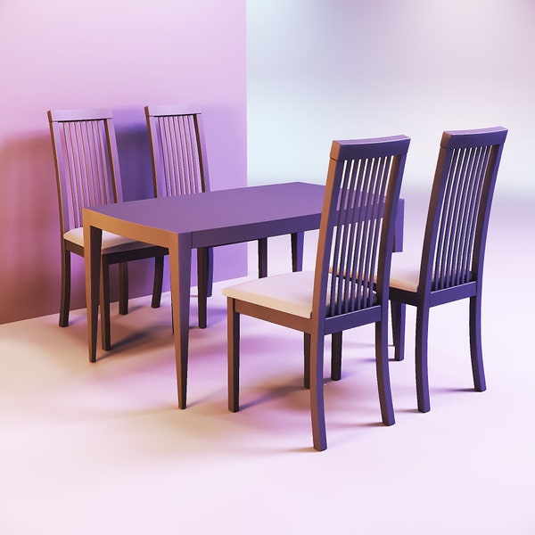 Dining table and chairs 3d printed stl files, gabby dollhouse toy miniature furniture, miniature dollhouse figurines, barbie accessories