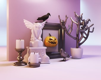 Miniature Halloween Decor Set STL 1:12 Scale Dollhouse Decorations