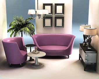 Kit de sala de estar en miniatura STL, mesa, sillas e iluminación para casa de muñecas 1:12