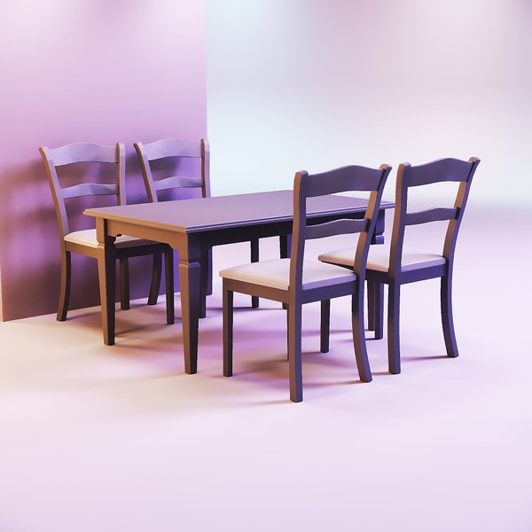 Table à manger et chaises de ferme, fichiers stl imprimés en 3D, ensembles de meubles de maison de poupée, meubles de bricolage barbie décoration maison de poupée antique vintage