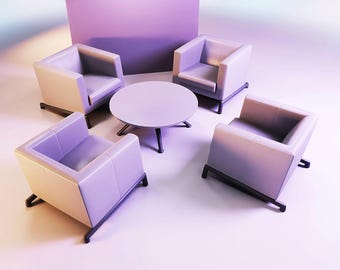 Recliner Chair and Coffee Table STL 1:12 Scale Miniature Dollhouse Furniture Set