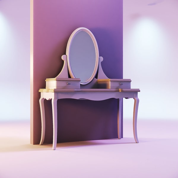 Miniature dollhouse furniture dressing table 3d printed files stl, gabbys dollhouse kit, dollhouse supply, modern barbie house toy, diy set