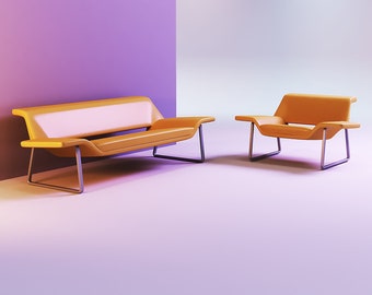Juego de muebles en miniatura para casa de muñecas, sofá y sillón reclinable, escala 1:12, STL