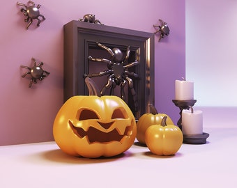 Miniature Halloween Pumpkins STL, Dollhouse Decor 3D Print Files, Spooky Mini Set