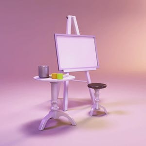 Miniatur Staffelei Kunst Tisch und Stuhl STL 1:12 Maßstab Puppenhaus Möbel Set