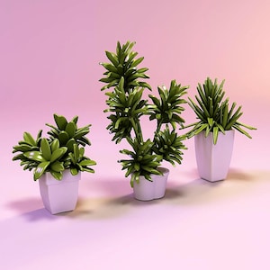 Miniature Flower Plants in Pots STL 1:12 Scale Dollhouse Decor Set