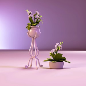Miniatuurorchideebloemen in potten STL, 3D-printbestanden poppenhuisplant decor, miniset