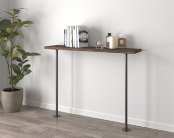 Rustic Chunky Console Table \ Solid Wood Narrow Rustic Console Table with pipe Legs