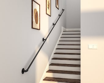 Industrial Stair Handrail - Bannister & Brackets - Cast Iron Vintage Urban Rail - Retro Wrought Iron - Handmade MADE TO ORDER