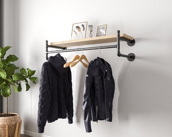 Minimalist  Heavy duty wall mounted clothes rack, Wall mounted clothes rail,wall Garment rack, Scaffold boards not included