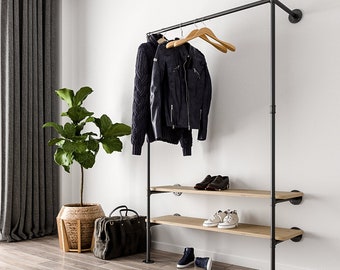 Industrial pipe clothing rack  Clothes storage system Made to order Durable and stylish Scaffold boards not included