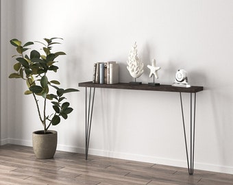 Rustic console  narrow console table with hairpin legs, wooden rustic hallway table.