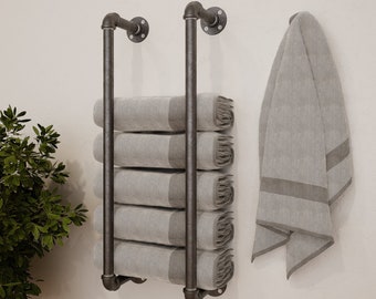 Pair Industrial Pipe Towel Rack, Farmhouse Bathroom Towel Storage, Holder Bathroom