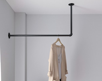 L-Shaped Corner Clothes Rail - Wall-Mounted Steampunk Industrial Hanger