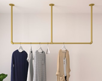 Robuster minimalistischer Kleiderständer | Kleiderstange aus Metall montiert an der Decke Deckengarderobe