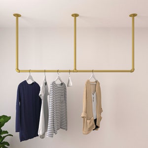 Heavy Duty Minimalistic Clothes Rack | Garment Rail made of metal mounted on the ceiling Ceiling Clothing rack