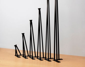 Premium Hairpin Legs - 86cm Tall Console Table Legs - UK Made - Black - Bare Steel - Set of 4