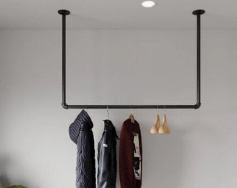 Cloakroom rail ceiling  clothes rail  clothes hanger wall mounted rail , Steampunk design Industrial clothes rail