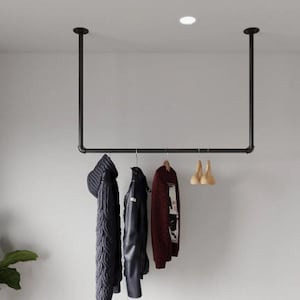 Cloakroom rail ceiling  clothes rail  clothes hanger wall mounted rail , Steampunk design Industrial clothes rail