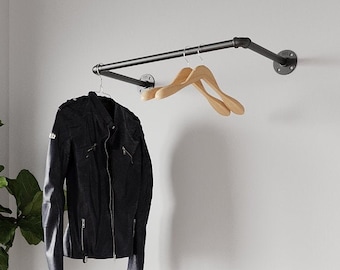 Wall Mounted Industrial Pipes Clothes Hanging Pole Rustic Iron Clothes Rack Garment