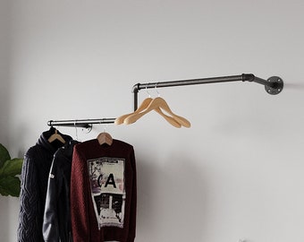 Wall mounted clothes rack, Wall mounted clothes rail, Garment rack, Pipe rack, Clothes hanging rack, Hanging rail, Cloth rack, Steampunk