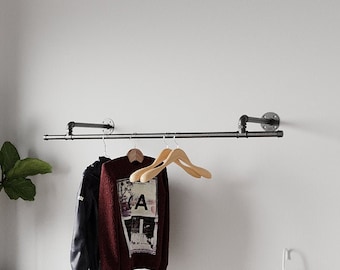 Pijpkledingrek op bestelling gemaakt in stedelijke stijl Steampunk-ontwerp Wandmontage kledingrail minimalistisch ontwerp