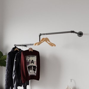 Perchero de pared, Barra de ropa de pared, Soporte para ropa, Perchero de tubo, Colgador ropa, Barra colgante, Estante para ropa, Steampunk