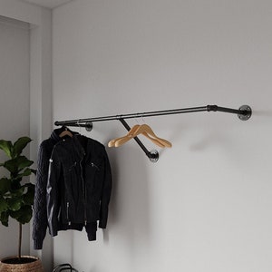 Wall Mounted Industrial Pipes Clothes Hanging Pole Rustic Iron Clothes