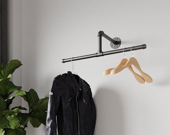 Heavy duty wall mounted clothes rack, Wall mounted clothes rail, Pipe rack, Garment rack, Clothes hanging rack, Hanging rail, Cloth rack