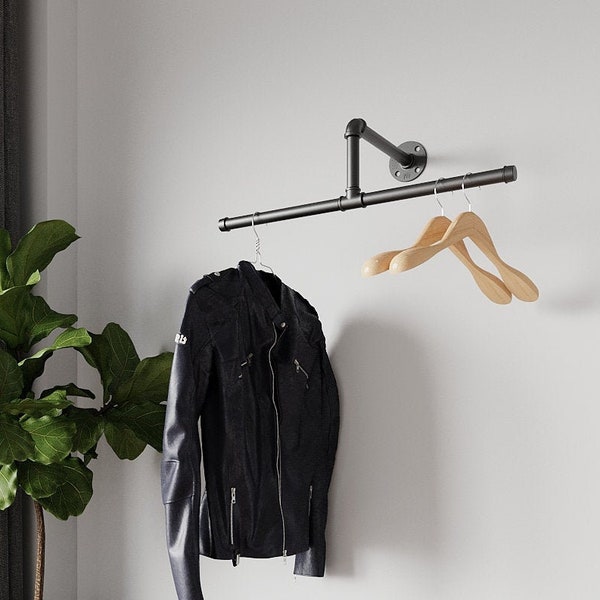 Heavy duty wall mounted clothes rack, Wall mounted clothes rail, Pipe rack, Garment rack, Clothes hanging rack, Hanging rail, Cloth rack