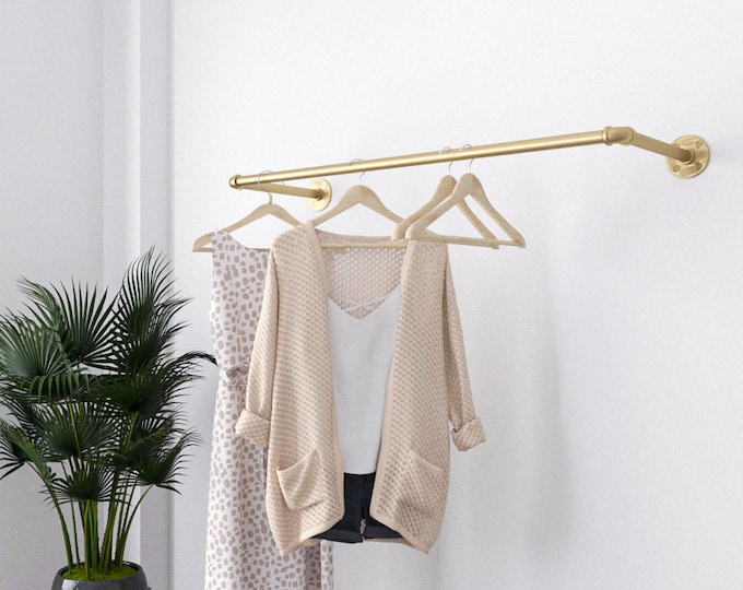 Gold Industrial Pipe Clothing Rack, Hanging Rod for Closet, Wall