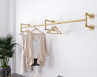 Gold Heavy Duty  mounted clothes rack, Wall mounted clothes rail, Pipe rack, Garment rack, Clothes hanging rack, Hanging rail