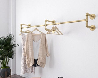 Gold Heavy Duty  mounted clothes rack, Wall mounted clothes rail, Pipe rack, Garment rack, Clothes hanging rack, Hanging rail