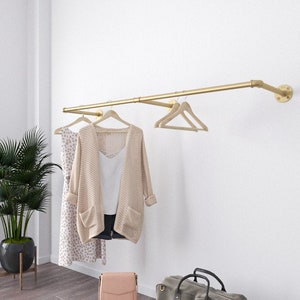 Golden Wall Mounted Rack Industrial Pipes Clothes Hanging Pole Rustic Iron Clothes Rack Garment Storage Display Rail Towel Bar