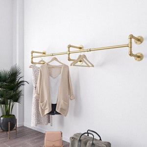 Gold Heavy Duty  mounted clothes rack, Wall mounted clothes rail, Pipe rack, Garment rack, Clothes hanging rack, Hanging rail