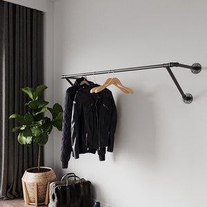 Wall mounted clothes rack, Wall mounted clothes rail, Garment rack, Pipe rack, Clothes hanging rack, Hanging rail, Cloth rack, Steampunk