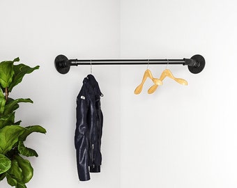 Industrial pipe corner clothing rack ⋆ corner hanger⋆Industrial hanger ⋆ retail display rack ⋆ pipe rack⋆closet rod ⋆ pipe bar⋆ garment rack