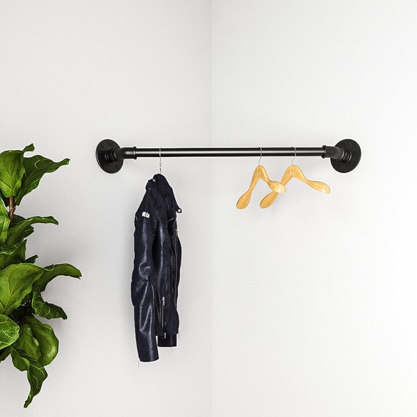 Industrial pipe corner clothing rack ⋆ corner hanger⋆Industrial hanger ⋆ retail display rack ⋆ pipe rack⋆closet rod ⋆ pipe bar⋆ garment rack