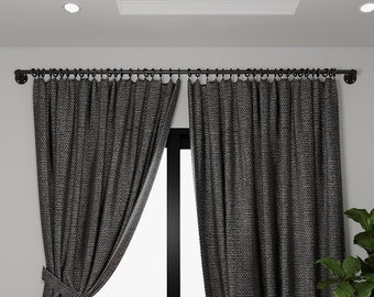 Curtain Pole, Curtain Rail, Curtain Rods, Curtain Holder - Industrial Pipe Fittings - SteamPunk Style - Made to Order - Black Curtain Pole