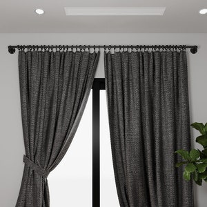 Curtain Pole, Curtain Rail, Curtain Rods, Curtain Holder - Industrial Pipe Fittings - SteamPunk Style - Made to Order - Black Curtain Pole