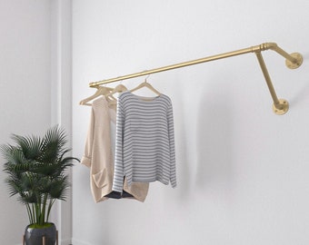 Golden Wall mounted clothes rack, Wall mounted clothes rail, Garment rack, Pipe rack, Clothes hanging rack, Hanging rail, Cloth rack