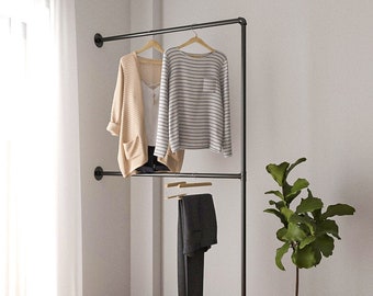 Industrial Minimal Pipe Clothing Rail / Garment Rack / Clothes Storage / Rustic Color Custom Made